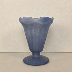 VTG KIG-Indonesia Frosted Blue Glass Sundae Dish Footed Tulip Ice Cream Bowl 5"